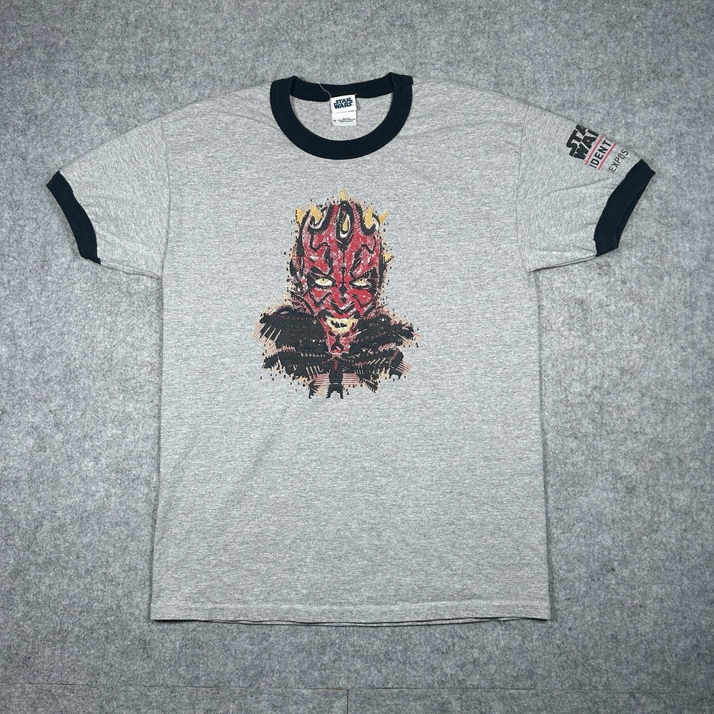 Star Wars Darth Maul T Shirt Mens Size Medium‎ Grey Ringer Identities Exposition